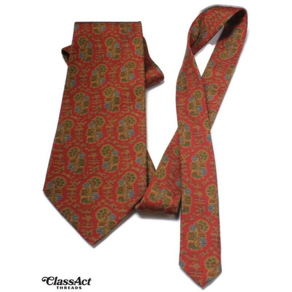 COACH Men’s Neck Tie 100% Silk Red Geometric 4" Wide - Picture 3 of 4